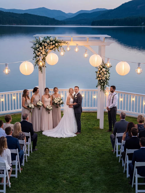 25FT Lights,10 G40 Bulbs, White Lantern String Nylon Hanging Lantern Decor with LED Waterproof Connectable Wedding