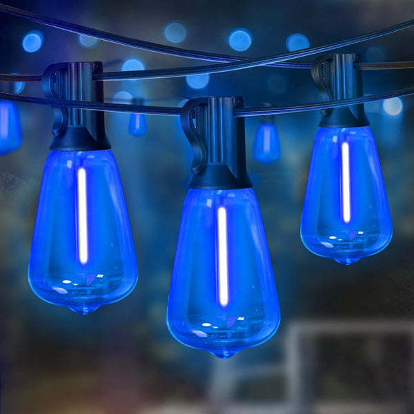 LAMPHOME 26Ft ST38 Outdoor String Lights, Blue Patio Lights with 12+1 ST38
