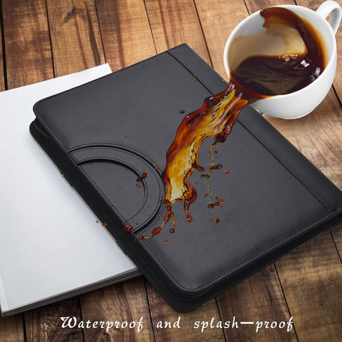 Vegan Leather Padfolio Portfolio Binder with Calculator, Zippered Organizer for Business Women & Men