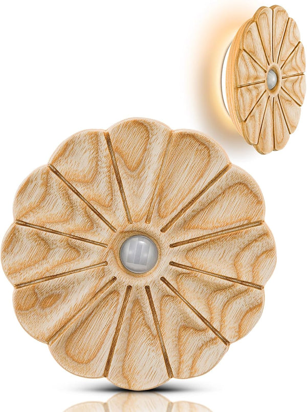 Night Light Wooden Carved Flower Mini USB Rechargeable Motion Sensor Nightlights Magnetic
