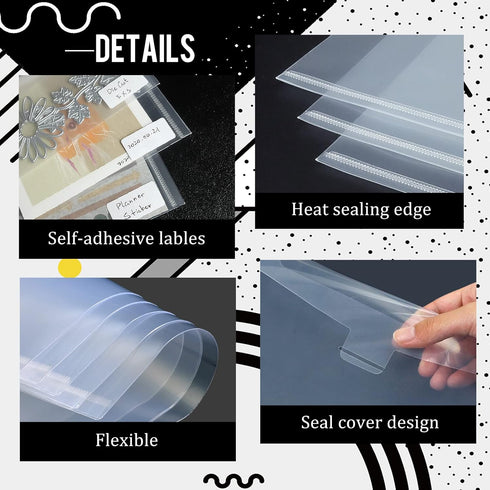 Hukado Clear Plastic Envelopes, 60 Pcs 9''x7'' for Cash, Photo & Document Storage, Reusable Waterproof Holder