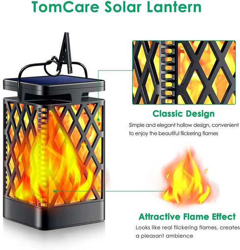2 Pack(Black) TomCare Solar Lights Outdoor Flickering Flame Solar Lantern Outdoor Hanging Lanterns Decorative Outdoor