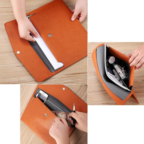 Enyuwlcm PU Leather A4 File Folder, Document Holder, Waterproof Portfolio Envelope Case with Snap Closure
