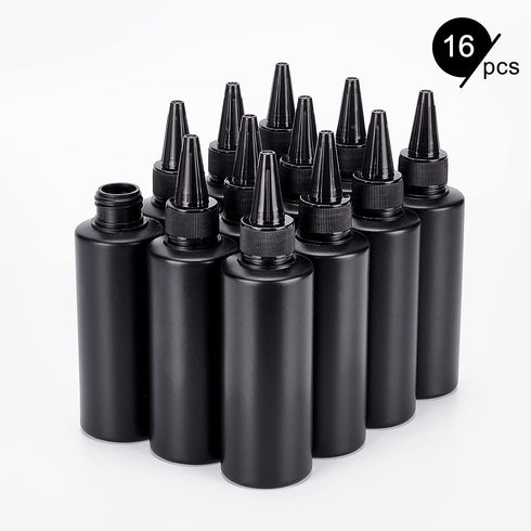 BENECREAT 16Pcs 5oz Black Plastic Squeeze Bottles, Dispensing Bottles with 2 Funnels and 10 Pipettes