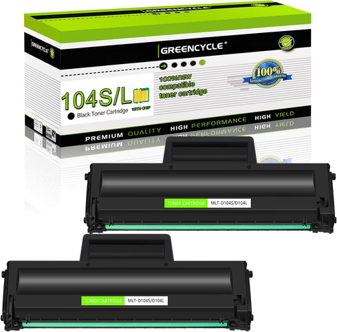 greencycle 2 Pack Compatible Toner Cartridges Replacement - Samsung MLT-D104S MLTD104S for ML-1665 ML-1660
