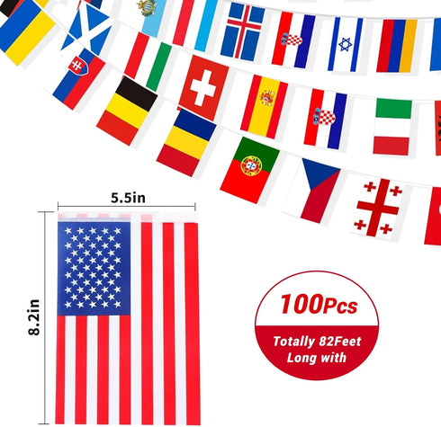 International Flags of The World Pennant Bunting - 100 Countries Flag Banner for Themed Parties