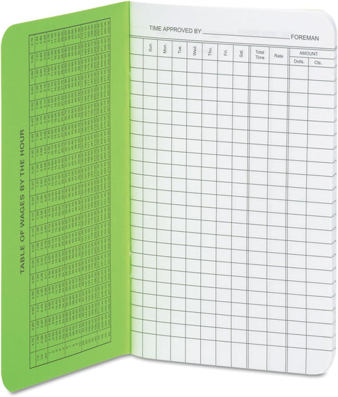 Wilson Jones Employee Time Book, Pocket Size, 4.13 x 6.75 Inches, 36 Pages, Green (WS802)