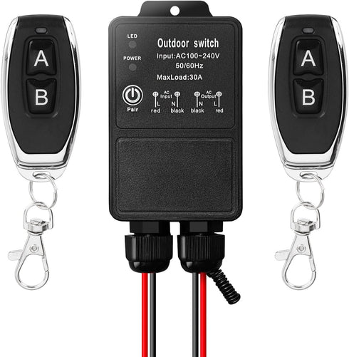 Feloako Waterproof 110V/120V Remote Control Switch, AC 100-240V 30A Relay Wireless Remote Switch