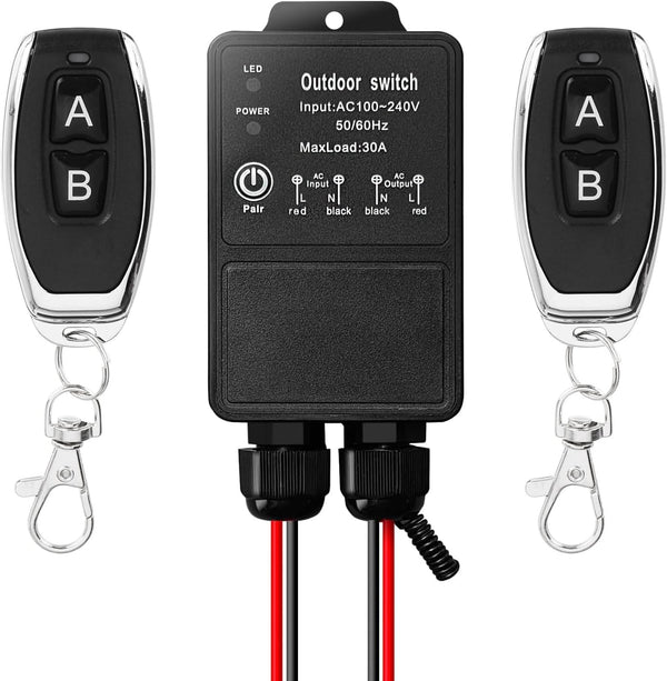 Feloako Waterproof 110V/120V Remote Control Switch, AC 100-240V 30A Relay Wireless Remote Switch