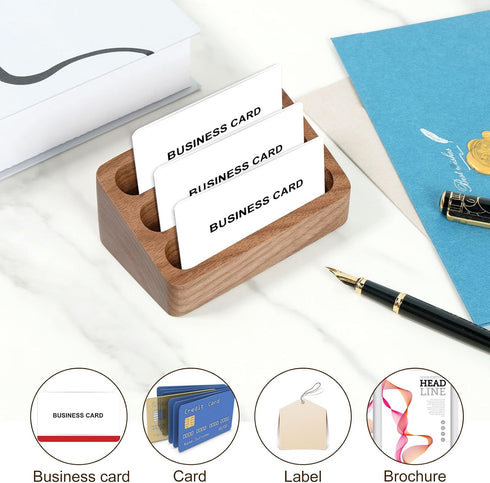 PTMTFYL 2 3 Pcs Walnut Wood Business Card Holder for Desk, Card Slots Wooden Business Card Display Stand, Solid Smooth