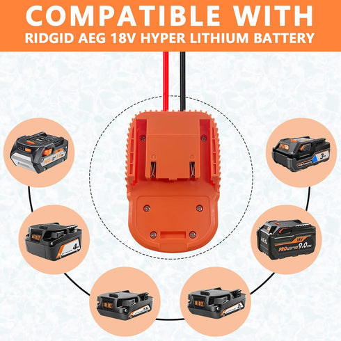 EID Power Wheels Adapter for Ridgid 18V AEG Hyper Li-ion Battery Dock Connector with 14AW Wire and Fuse