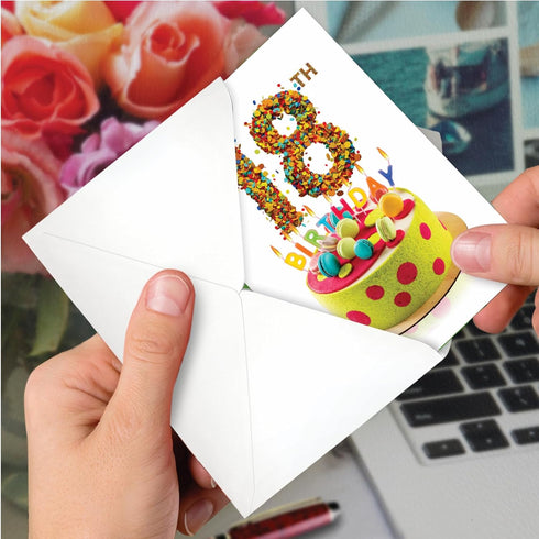 The Best Card Company - 18th Happy Birthday Greeting Card for Milestone Celebration, 18 Years Old, Cake Congrats