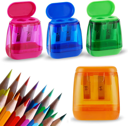 Sonuimy 4 Pcs Manual Pencil Sharpeners, Dual Holes Compact Colored Handheld Pencil Sharpener for Kids with Lid Adults