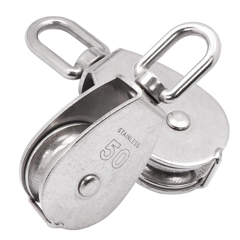 M50 Single Pulley Snatch Block Lifting Crane Heavy Duty Swivel Hook 304 Stainless Steel, 800 lbs Load