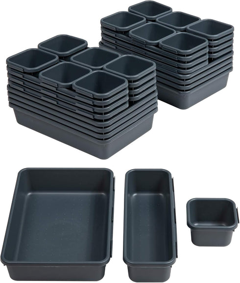 BYCY 32 PCS Desk Drawer Organizer Tool Box, Interlocking Junk Drawer Organizers with 3 Sizes for Office, Bathroom,