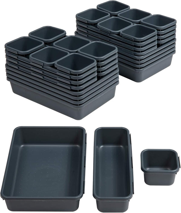 BYCY 32 PCS Desk Drawer Organizer Tool Box, Interlocking Junk Drawer Organizers with 3 Sizes for Office, Bathroom,