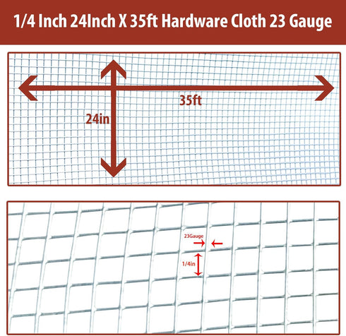1/4" 23 24" 35ft Galvanized Hardware Cloth Gauge - x Welded Wire Mesh (Hot-Dip Galvanized After Welding) - Heavy Duty