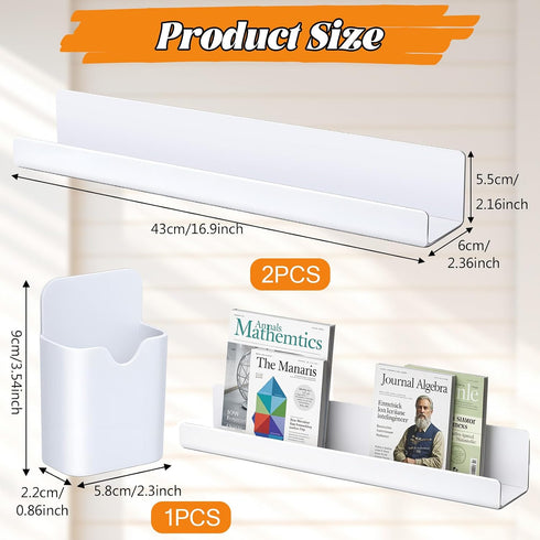 HANLANXUE 2 Pack 17 Inch 11lb Magnetic Book Shelf with Pen Holder, Acrylic Reusable Display Panel Book Display