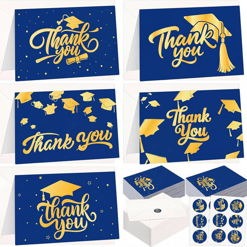 Dunzoom 120 Sets 2026 Graduation Thank You Cards Bulk Blue Gold Foil Blank