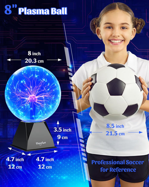 8 Inch Theefun Blue Plasma Ball: Huge Plasma Globe Birthday Gifts Touch & Sound Sensitive Plasma Ball Lamp Electric