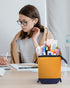 Sooez Cute Stand Up Pencil Case, Telescopic Pouch, Portable Holder, Spacious Bag for School Office Supplies, Orange