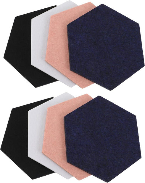 NUOBESTY 8pcs Acoustic Felt Panels, Hexagon Cork Board, Colorful Stitching Felt Bulletin Board Tiles