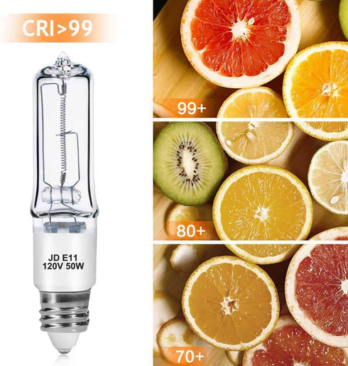 4-Pack JDE11 120V 50W Bulbs, E11 T4 Bulb, 600LM 2700K Dimmable Halogen Mini Candelabra Base Light Warm White