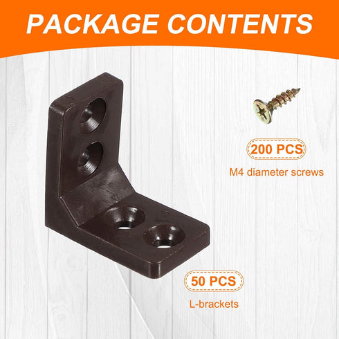 50pcs 0.7"x1.1" (16.6x27.2mm) 90 HARFINGTON Plastic l Brackets Large Square l Shape Bracket Degree Right Angle Corner