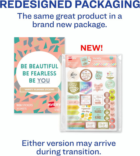 Avery 30 Sheets Planner Stickers Variety Pack, 1,656 Productivity Stickers for Planner, Journal or Calendar (6785)