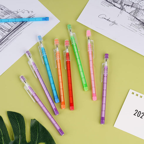 Kolewo4ever 36pcs Multicolor Translucent HB Pencil, Non-Sharpening Stackable Pencils with Eraser Top for Kids, Students