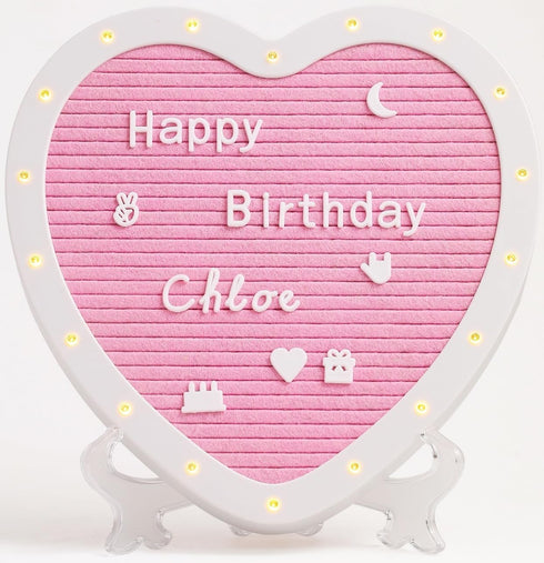 Heart-Shaped Felt Letter Board with Built-in LED Lights,10x10 Light-up Message Board with