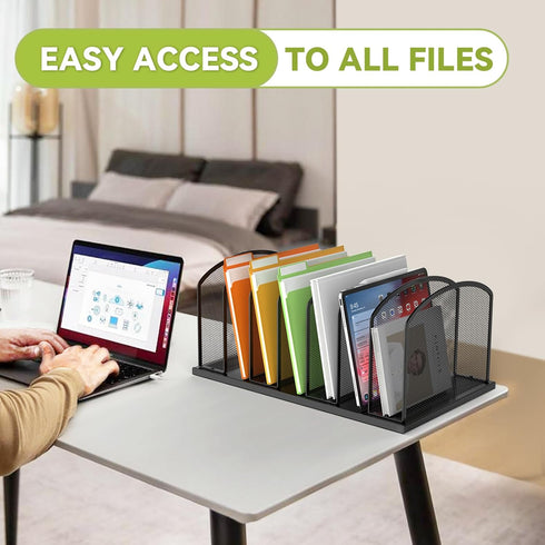 Desk File Organizer, 7 Sections Upright Mesh File Sorter for Office Organization, Home & Classroom - Black, 1 Pack