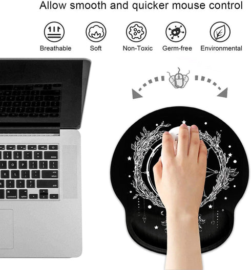 Ergonomic Mouse Pad with Wrist Support and Cute Coffee Coaster, Celestial Theme Design for Pain Relief