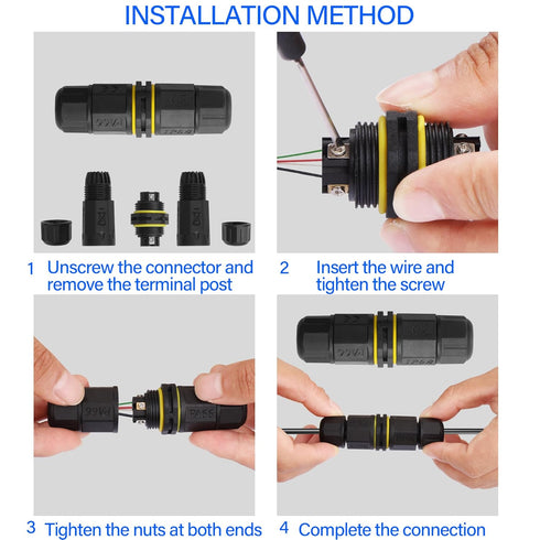 IP68 Waterproof M20 4 Pole Electrical Cable Connector for Outdoor LED Lighting, Street Lamps, 2Pcs
