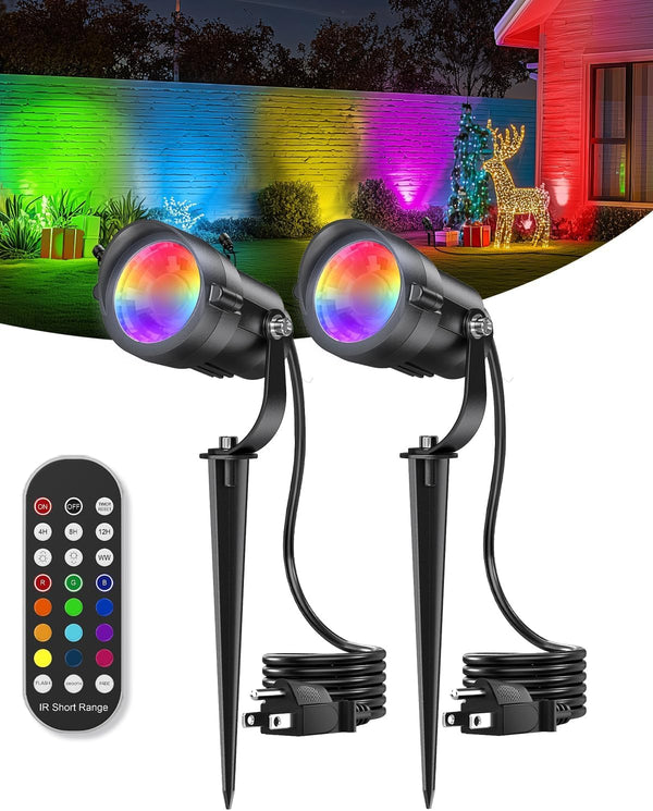 HIBOITEC 12W Christmas Spotlight Outdoor with Plug Timer Color Changing 120V Landscape
