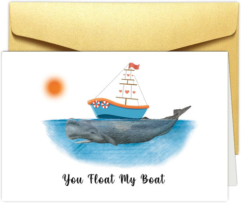 Obbyidk Sweet Whale Anniversary Card for Him Her, Romantic Boat Card, Valentine's Day,