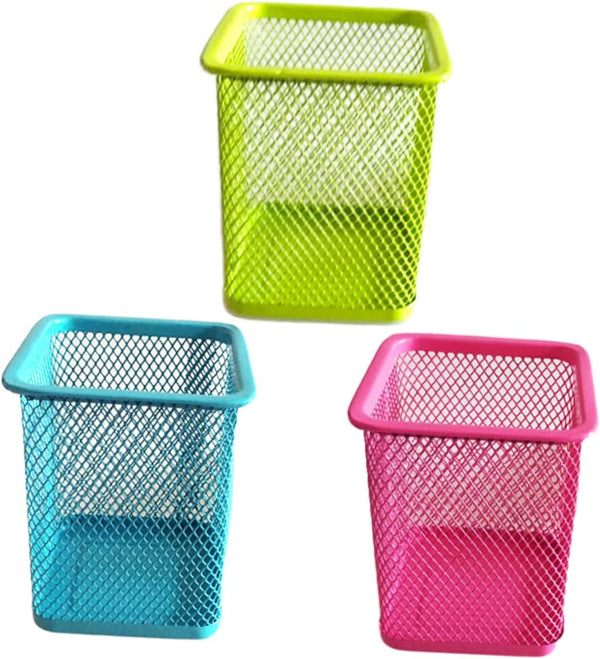 Operitacx 3pcs Pen Bucket Colored Pencils Metal Holder - Square Mesh Pencil Holder for Desk & Makeup Brushes