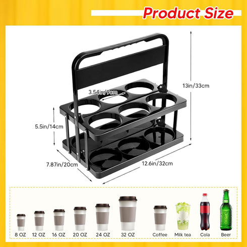 6 Reusable Cup Drink Carrier with Handle and Insulated Bag for Hot and Cold Drink/Food, Foldable Plastic Cup Holder