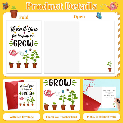 Teacher Appreciation Card - Teacher Thank You Card with Envelope Thank You for Helping Grow Cards from Studen End