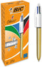 Bic 4 Colours Shine Ballpoint Pens, Medium Point (1.0 mm), Metallic Gold Barrel, Box of 12