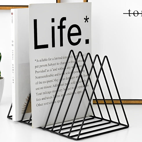 Sooyee 2 Pack Black Magazine Holder, 9 Slot Desktop File Sorter Organizer, Triangle Bookshelf Decor for Home Office
