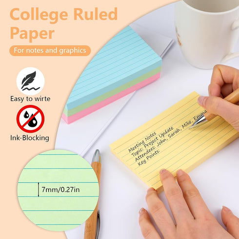 WINKIO 200 Count Cards,150gsm (50 (3 5 inches) Colored Index Cards, Note Heavy Weight College Ruled Colored Flashcards