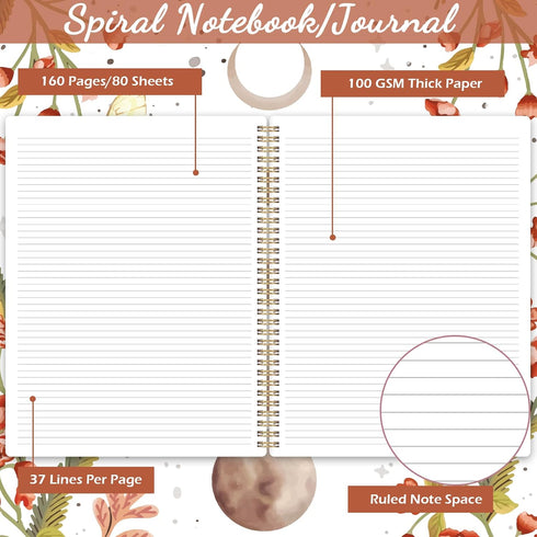 Spiral Notebook: Lined Journal with Back Pocket, 8.5" x 11", 144 Pages, College Ruled, 100gsm Paper