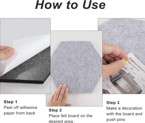 SEG Direct Large Hexagon Felt Bulletin Board, Self Adhesive Cork Board for Walls with Push Pins, 11.8 x 10.2 in, 5PCS