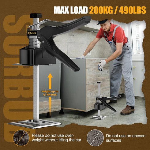 Labor Saving Handle 12 In Lever Arm Lifter, Multi-Function Height Adjustment for Drywall, Weight 490lb