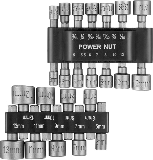 23 Pcs Power Nuts Driver Drill Bit Tools Set, 1/4'' Driver Hex Shank, Metric Socket Wrench for Power Tools