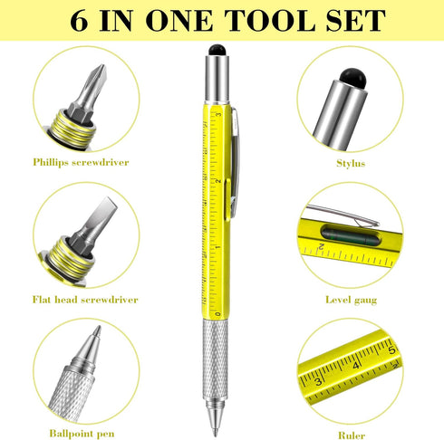 Chinco 48 Pcs Multi Tool Ballpoint Pen, 6 in 1 Pen for Men Dad with 48 Pcs Black Ink Refills