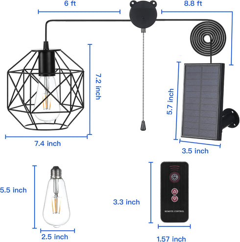 Solar Pendant Light - Outdoor/Indoor Solar Chandelier with Pull Cord, Perfect for Home, Chicken Coop, Porch, Barn