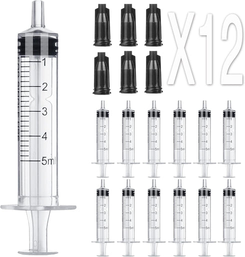 12 Pack - 5ml Plastic Syringes for Plant Hydroponic Liquid Measurement & Pets Feeding Tools (12Pcs 5ML/CC)
