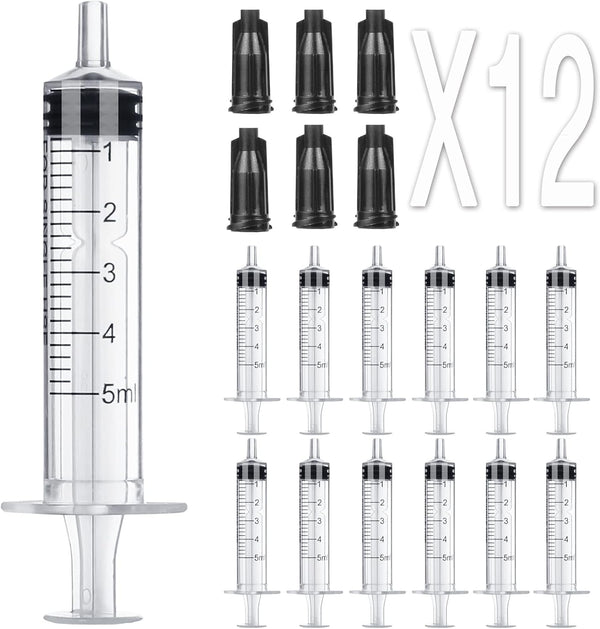 12 Pack - 5ml Plastic Syringes for Plant Hydroponic Liquid Measurement & Pets Feeding Tools (12Pcs 5ML/CC)